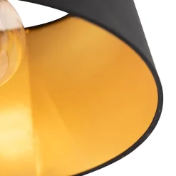 Plafonnier avec abat-jour en coton noir et or 32 cm - Combi Noir