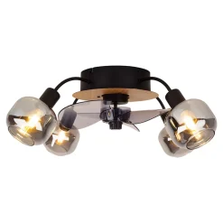 Plafonnier avec ventilateur 'FUMOSO', en noir, brun et naturel, pour E27 , D: 51 cm