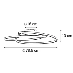 Plafonnier blanc 78 cm avec LED à intensité variable 3 niveaux - Rowin