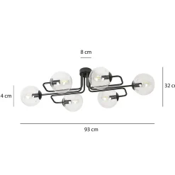 Plafonnier BRENDI 6A BL TRANSPARENT, Emibig Lighting, Fabriqué en EU