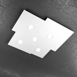 Plafonnier carré Toplight 5 lumières Plate avec douille GX53, structure blanche, design moderne 73x67x3cm