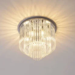 Plafonnier chic chromé en verre cascade de pampille transparentes - Sandrilla