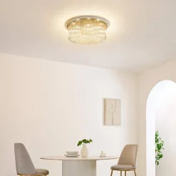 Plafonnier chic doré multi pampille transparentes 62 cm - Sandrilla