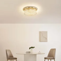 Plafonnier chic doré multi pampille transparentes 62 cm - Sandrilla