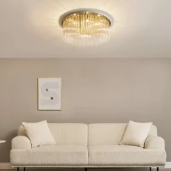 Plafonnier chic doré multi pampille transparentes 62 cm - Sandrilla