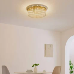 Plafonnier chic doré multi pampille transparentes 62 cm - Sandrilla