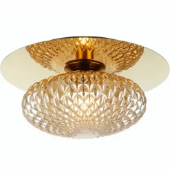 Plafonnier chic ou applique en métal doré et verre ambré graphique - Matera