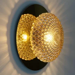 Plafonnier chic ou applique en métal doré et verre ambré graphique - Matera