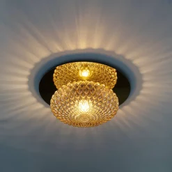 Plafonnier chic ou applique en métal doré et verre ambré graphique - Matera