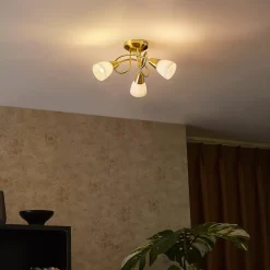 Plafonnier classique doré avec verre opale 3 lumières - Inez
