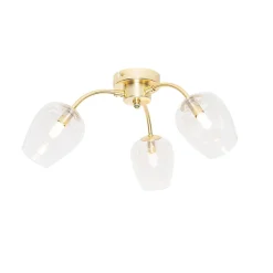 Plafonnier classique doré avec verre 3 lumières - Elien