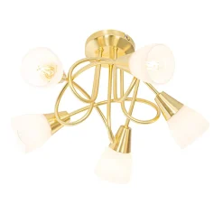 Plafonnier classique doré avec verre opale 5 lumières - Inez