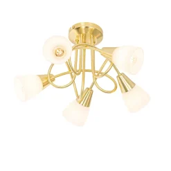 Plafonnier classique doré avec verre opale 5 lumières - Inez