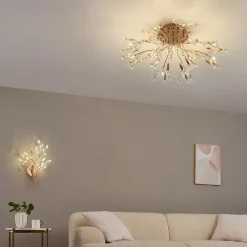 Plafonnier cristal doré 78 cm - Gutenstein