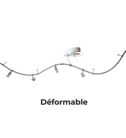 Plafonnier deformable 5 spots orientables inclinables compatible LED 35w acier brosse