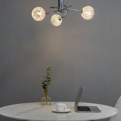 Plafonnier design à 3 sphères transparentes aux motifs graphiques - Salvati