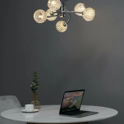 Plafonnier design à 6 sphères transparentes aux motifs graphiques - Salvati