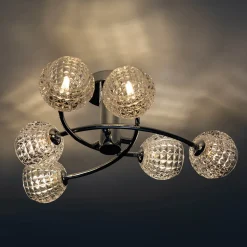 Plafonnier design à 6 sphères transparentes aux motifs graphiques - Salvati