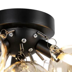 Plafonnier design noir avec verre ambré 3 lumières - Uvas