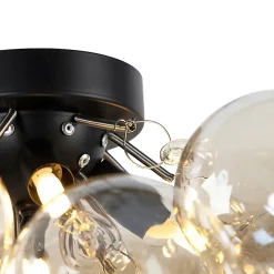 Plafonnier design noir avec verre ambré 4 lumières - Uvas