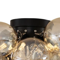 Plafonnier design noir avec verre ambré et fumé 6 lumières - Uvas