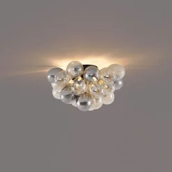 Plafonnier design noir avec verre ambré et fumé 6 lumières - Uvas