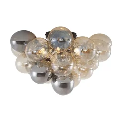 Plafonnier design noir avec verre ambré et fumé 6 lumières - Uvas