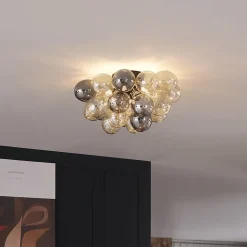 Plafonnier design noir avec verre ambré et fumé 6 lumières - Uvas