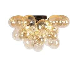 Plafonnier design noir avec verre ambre 6 lumières - Uvas