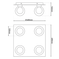 Plafonnier DONIKA quatre lampes 40 x 40 cm style moderne métal verre finition acier douille G9 hauteur 16 cm