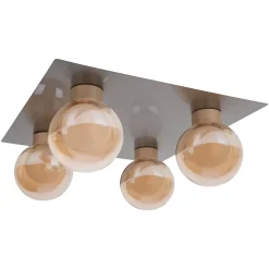 Plafonnier DONIKA quatre lampes 40 x 40 cm style moderne métal verre finition acier douille G9 hauteur 16 cm