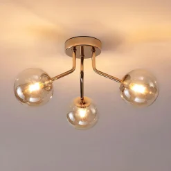 Plafonnier doré à 3 sphères en verre ambré - Ottavia