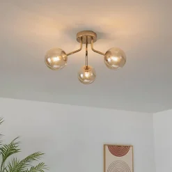 Plafonnier doré à 3 sphères en verre ambré - Ottavia
