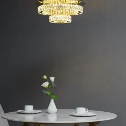 Plafonnier doré led cristal 2 cercles design - Diez