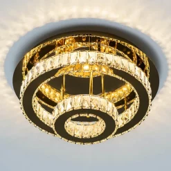 Plafonnier doré led cristal 2 cercles design - Diez