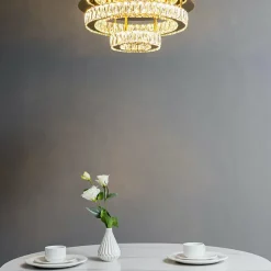 Plafonnier doré led cristal 2 cercles design - Diez