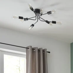 Plafonnier E27 28W GoodHome Ghlin noir mat l.60 x H.20 x Ø60 cm