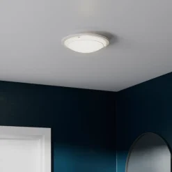 Plafonnier E27 42W GoodHome Hubaa blanc mat effet givré H.8 x Ø29 cm