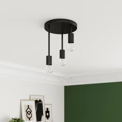 Plafonnier E27 28W GoodHome Lognes noir mat H.31 x Ø25 cm