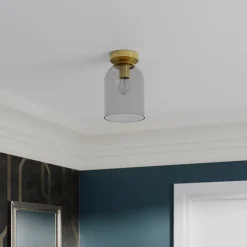 Plafonnier E14 28W GoodHome Thestias effet or H.26 x Ø17 cm