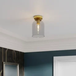 Plafonnier E14 28W GoodHome Thestias effet or H.26 x Ø17 cm