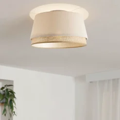 Plafonnier E27 40W raphia et tissu beige Ø38cm Eglo, Tabley 2