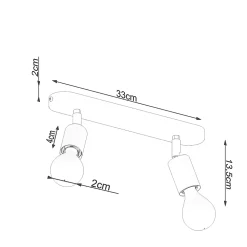 Plafonnier en acier 2 ampoules 4000K - 33x6x13.5cm Sollux