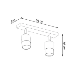 Plafonnier en acier 2 ampoules 3000K - 30x5x18cm Sollux