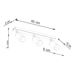 Plafonnier en acier 3 ampoules 3000K - 45x6x18.5cm Sollux