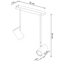 Plafonnier en acier 2 ampoules 3000K - 30x10x43cm Sollux