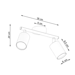 Plafonnier en acier 2 ampoules 4000K - 26x8x20cm Sollux