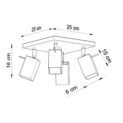 Plafonnier en acier 4 ampoules 3000K - 25x25x16cm Sollux