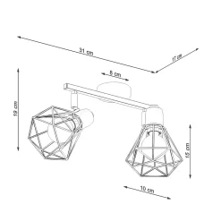 Plafonnier en acier 2 ampoules 3000K - 31x17x19cm Sollux
