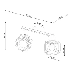 Plafonnier en acier 2 ampoules 4000K - 27x17x19cm Sollux